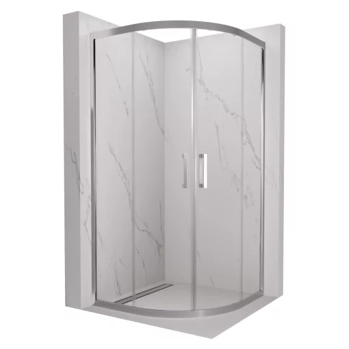HD Elio 90x90 íves két tolóajtós zuhanykabin 6 mm vastag vízlepergető biztonsági üveggel, krómozott elemekkel, 190 cm magas