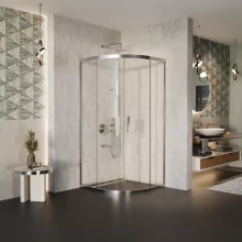HD Elio 90x90 íves két tolóajtós zuhanykabin 6 mm vastag vízlepergető biztonsági üveggel, krómozott elemekkel, 190 cm magas