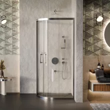 HD Elio 90x90 íves két tolóajtós zuhanykabin 6 mm vastag vízlepergető biztonsági üveggel, krómozott elemekkel, 190 cm magas