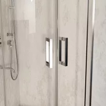 HD Elio 90x90 íves két tolóajtós zuhanykabin 6 mm vastag vízlepergető biztonsági üveggel, krómozott elemekkel, 190 cm magas