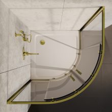 HD Elio Gold 80x80 íves két tolóajtós zuhanykabin fehér slim zuhanytálcával és arany szifonnal, arany elemekkel, 190 cm magas