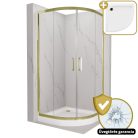 HD Elio Gold 80x80 íves két tolóajtós zuhanykabin fehér magas zuhanytálcával és arany szifonnal, arany elemekkel, 190 cm magas