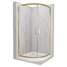 HD Elio Gold 80x80 íves két tolóajtós zuhanykabin fehér magas zuhanytálcával és arany szifonnal, arany elemekkel, 190 cm magas