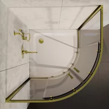 HD Elio Gold 80x80 íves két tolóajtós zuhanykabin fehér magas zuhanytálcával és arany szifonnal, arany elemekkel, 190 cm magas