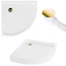 HD Elio Gold 80x80 íves két tolóajtós zuhanykabin fehér magas zuhanytálcával és arany szifonnal, arany elemekkel, 190 cm magas