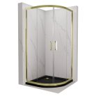 HD Elio Gold 80x80 íves két tolóajtós zuhanykabin fekete slim zuhanytálcával és arany szifonnal, arany elemekkel, 190 cm magas