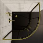 HD Elio Gold 80x80 íves két tolóajtós zuhanykabin fekete slim zuhanytálcával és arany szifonnal, arany elemekkel, 190 cm magas
