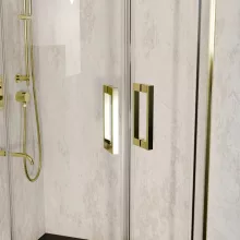 HD Elio Gold 80x80 íves két tolóajtós zuhanykabin fekete slim zuhanytálcával és arany szifonnal, arany elemekkel, 190 cm magas