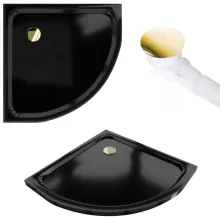 HD Elio Gold 80x80 íves két tolóajtós zuhanykabin fekete slim zuhanytálcával és arany szifonnal, arany elemekkel, 190 cm magas