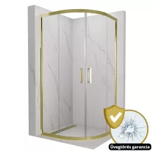 HD Elio Gold 80x80 íves két tolóajtós zuhanykabin 6 mm vastag vízlepergető biztonsági üveggel, arany elemekkel, 190 cm magas