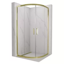 HD Elio Gold 80x80 íves két tolóajtós zuhanykabin 6 mm vastag vízlepergető biztonsági üveggel, arany elemekkel, 190 cm magas