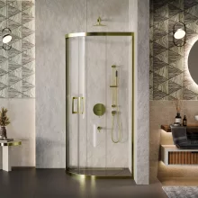 HD Elio Gold 80x80 íves két tolóajtós zuhanykabin 6 mm vastag vízlepergető biztonsági üveggel, arany elemekkel, 190 cm magas