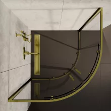 HD Elio Gold 80x80 íves két tolóajtós zuhanykabin 6 mm vastag vízlepergető biztonsági üveggel, arany elemekkel, 190 cm magas