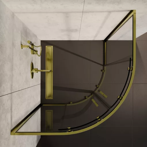 HD Elio Gold 80x80 íves két tolóajtós zuhanykabin 6 mm vastag vízlepergető biztonsági üveggel, arany elemekkel, 190 cm magas