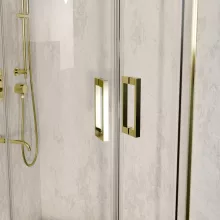 HD Elio Gold 80x80 íves két tolóajtós zuhanykabin 6 mm vastag vízlepergető biztonsági üveggel, arany elemekkel, 190 cm magas