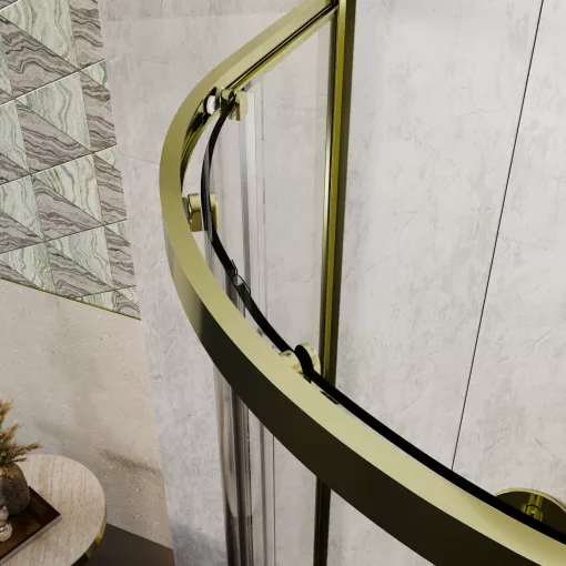 HD Elio Gold 80x80 íves két tolóajtós zuhanykabin 6 mm vastag vízlepergető biztonsági üveggel, arany elemekkel, 190 cm magas
