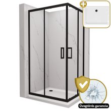 HD Elio Black 100x80 aszimmetrikus szögletes két tolóajtós zuhanykabin fehér slim zuhanytálcával és fekete szifonnal, fekete elemekkel, 190 cm magas