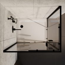 HD Elio Black 100x80 aszimmetrikus szögletes két tolóajtós zuhanykabin fehér slim zuhanytálcával és fekete szifonnal, fekete elemekkel, 190 cm magas