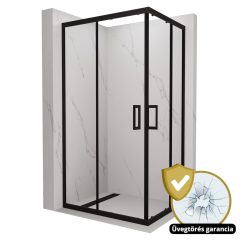   HD Elio Black aszimmetrikus szögletes két tolóajtós zuhanykabin 6 mm vastag vízlepergető biztonsági üveggel, fekete elemekkel, 190 cm magas