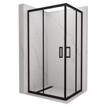 HD Elio Black 100x90 aszimmetrikus szögletes két tolóajtós zuhanykabin 6 mm vastag vízlepergető biztonsági üveggel, fekete elemekkel, 190 cm magas