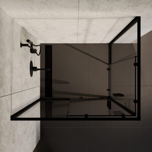 HD Elio Black 100x90 aszimmetrikus szögletes két tolóajtós zuhanykabin 6 mm vastag vízlepergető biztonsági üveggel, fekete elemekkel, 190 cm magas