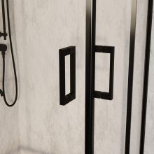 HD Elio Black 100x90 aszimmetrikus szögletes két tolóajtós zuhanykabin 6 mm vastag vízlepergető biztonsági üveggel, fekete elemekkel, 190 cm magas