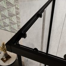 HD Elio Black 100x90 aszimmetrikus szögletes két tolóajtós zuhanykabin 6 mm vastag vízlepergető biztonsági üveggel, fekete elemekkel, 190 cm magas
