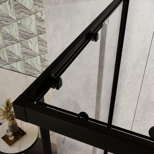 HD Elio Black 100x90 aszimmetrikus szögletes két tolóajtós zuhanykabin 6 mm vastag vízlepergető biztonsági üveggel, fekete elemekkel, 190 cm magas