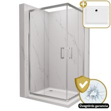 HD Elio 90x100 szögletes két tolóajtós zuhanykabin fehér slim zuhanytálcával és króm szifonnal, krómozott elemekkel, 190 cm magas