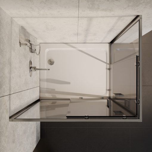 HD Elio 90x100 szögletes két tolóajtós zuhanykabin fehér slim zuhanytálcával és króm szifonnal, krómozott elemekkel, 190 cm magas