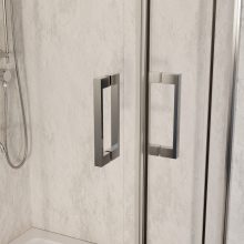 HD Elio 90x100 szögletes két tolóajtós zuhanykabin fehér slim zuhanytálcával és króm szifonnal, krómozott elemekkel, 190 cm magas