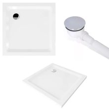 HD Elio 90x100 szögletes két tolóajtós zuhanykabin fehér slim zuhanytálcával és króm szifonnal, krómozott elemekkel, 190 cm magas