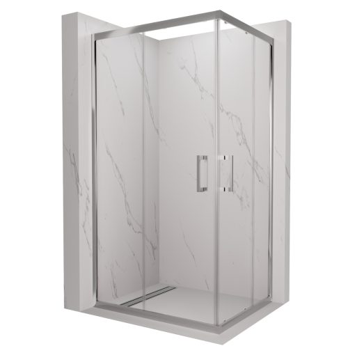 HD Elio 100x90 aszimmetrikus szögletes két tolóajtós zuhanykabin 6 mm vastag vízlepergető biztonsági üveggel, krómozott elemekkel, 190 cm magas