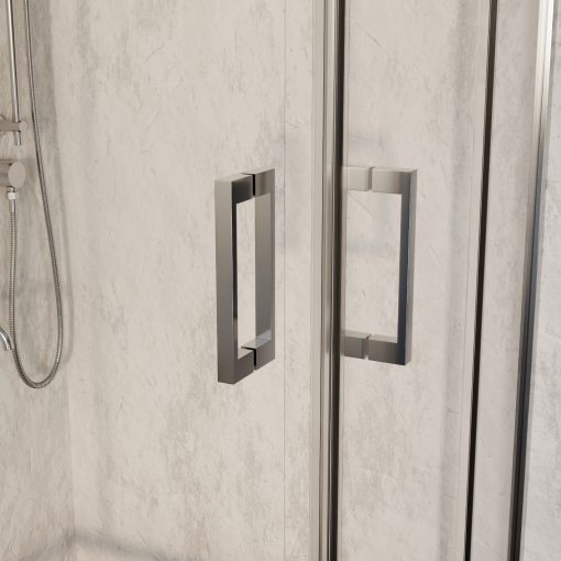 HD Elio 100x90 aszimmetrikus szögletes két tolóajtós zuhanykabin 6 mm vastag vízlepergető biztonsági üveggel, krómozott elemekkel, 190 cm magas