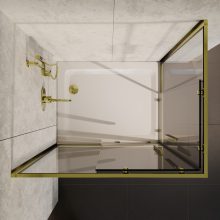 HD Elio Gold 90x100 szögletes két tolóajtós zuhanykabin fehér slim zuhanytálcával és arany szifonnal, arany elemekkel, 190 cm magas