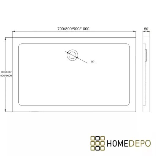 HD Elio Gold 90x100 szögletes két tolóajtós zuhanykabin fehér slim zuhanytálcával és arany szifonnal, arany elemekkel, 190 cm magas