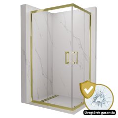   HD Elio Gold aszimmetrikus szögletes két tolóajtós zuhanykabin 6 mm vastag vízlepergető biztonsági üveggel, arany elemekkel, 190 cm magas