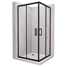 HD Elio Black 100x100 szögletes két tolóajtós zuhanykabin fehér slim zuhanytálcával és fekete szifonnal, fekete elemekkel, 190 cm magas