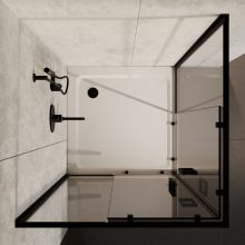 HD Elio Black 100x100 szögletes két tolóajtós zuhanykabin fehér slim zuhanytálcával és fekete szifonnal, fekete elemekkel, 190 cm magas