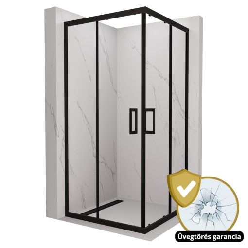 HD Elio Black szögletes két tolóajtós zuhanykabin 6 mm vastag vízlepergető biztonsági üveggel, fekete elemekkel, 190 cm magas
