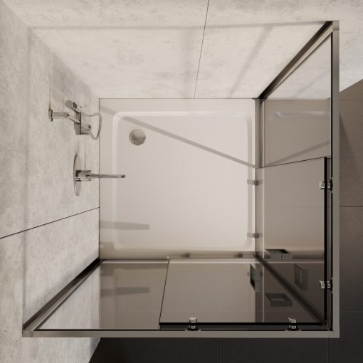 HD Elio 100x100 szögletes két tolóajtós zuhanykabin fehér slim zuhanytálcával és króm szifonnal, krómozott elemekkel, 190 cm magas