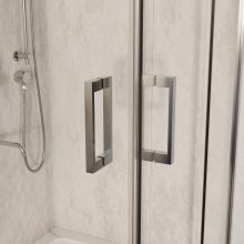 HD Elio 100x100 szögletes két tolóajtós zuhanykabin fehér slim zuhanytálcával és króm szifonnal, krómozott elemekkel, 190 cm magas