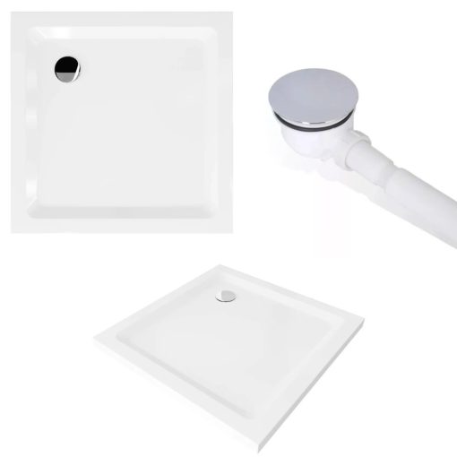 HD Elio 100x100 szögletes két tolóajtós zuhanykabin fehér slim zuhanytálcával és króm szifonnal, krómozott elemekkel, 190 cm magas