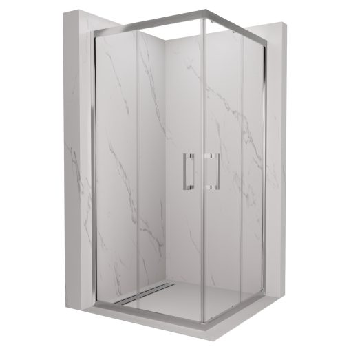HD Elio 100x100 szögletes két tolóajtós zuhanykabin 6 mm vastag vízlepergető biztonsági üveggel, krómozott elemekkel, 190 cm magas