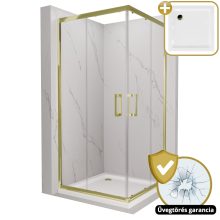 HD Elio Gold 80x80 szögletes két tolóajtós zuhanykabin fehér slim zuhanytálcával és arany szifonnal, arany elemekkel, 190 cm magas