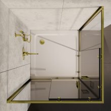 HD Elio Gold 80x80 szögletes két tolóajtós zuhanykabin fehér slim zuhanytálcával és arany szifonnal, arany elemekkel, 190 cm magas