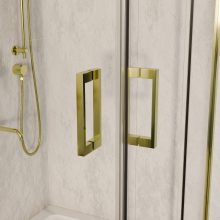 HD Elio Gold 80x80 szögletes két tolóajtós zuhanykabin fehér slim zuhanytálcával és arany szifonnal, arany elemekkel, 190 cm magas