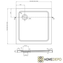 HD Elio Gold 80x80 szögletes két tolóajtós zuhanykabin fehér slim zuhanytálcával és arany szifonnal, arany elemekkel, 190 cm magas