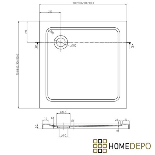 HD Elio Gold 80x80 szögletes két tolóajtós zuhanykabin fehér slim zuhanytálcával és arany szifonnal, arany elemekkel, 190 cm magas