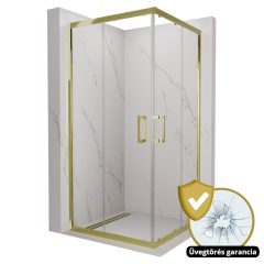   HD Elio Gold szögletes két tolóajtós zuhanykabin 6 mm vastag vízlepergető biztonsági üveggel, arany elemekkel, 190 cm magas